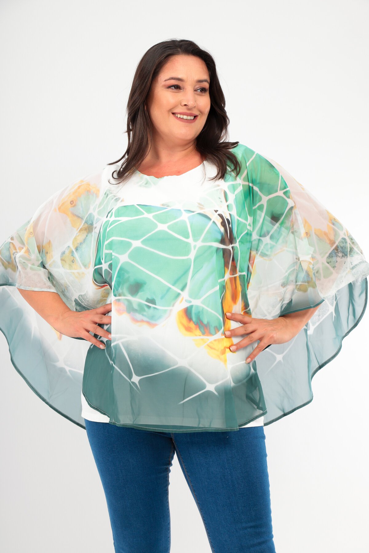 Kadın  Asimetrik Kesim Şifon Curve Büyük Beden Viskon Spor Şık Bluz