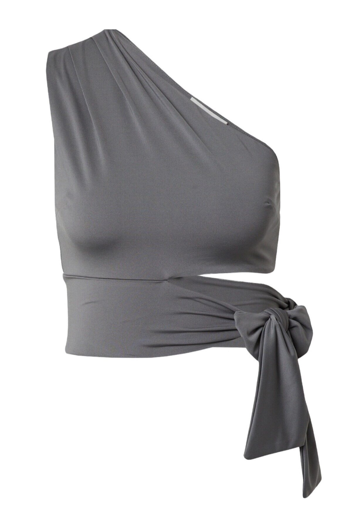 Kadın Belden Bağlama Detay Tek Kol Omzu Açık Spor Şık Rahat Kalıp Croptop Bluz