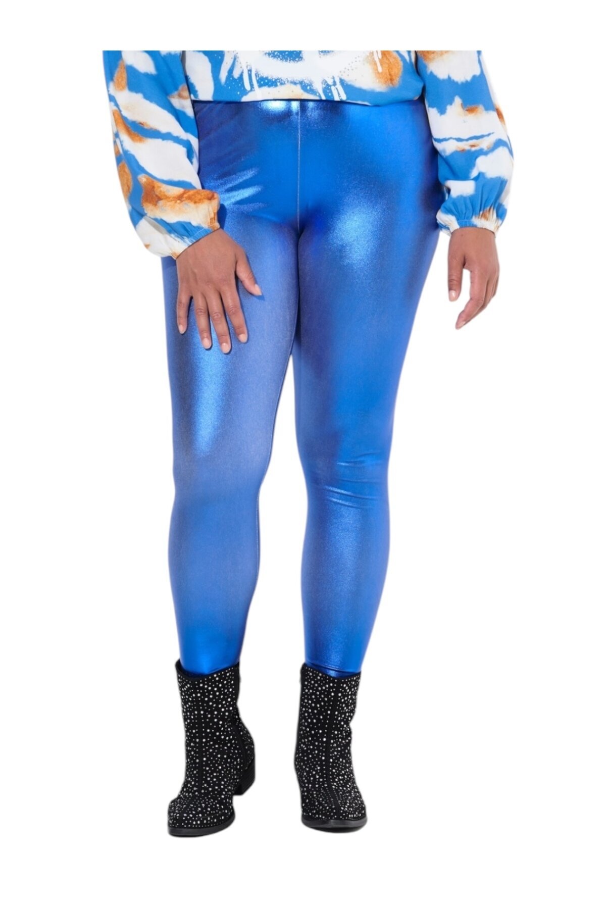 Kadın Beli Lastikli Parlak Büyük Beden Curve Yüksek Bel Spor Şık Tayt