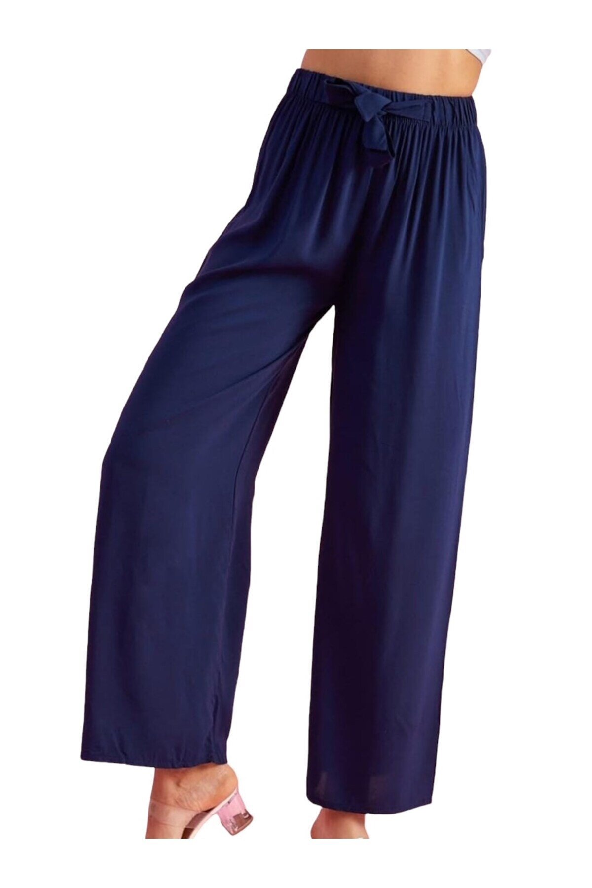 Kadın Beli Lastikli Rahat Salaş Lacivert Pantolon