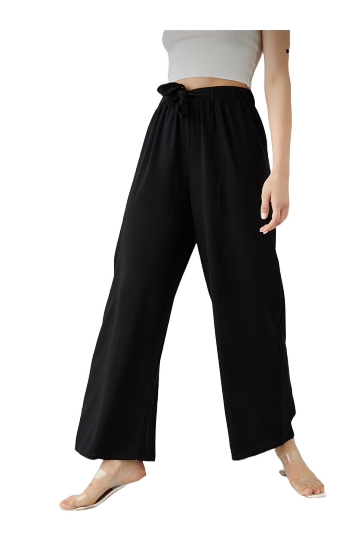 Kadın Beli Lastikli Rahat Salaş Siyah Pantolon