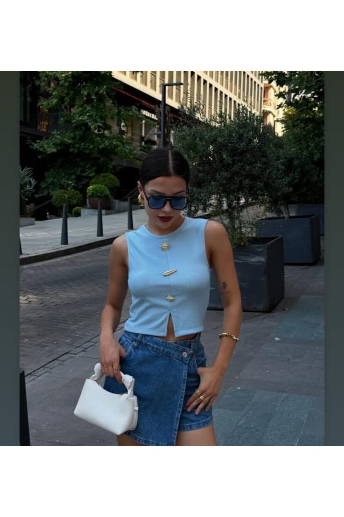 Kadın Bisiklet Yaka Önü Tokalı Kolsuz Spor Şık Crop Boy Bluz