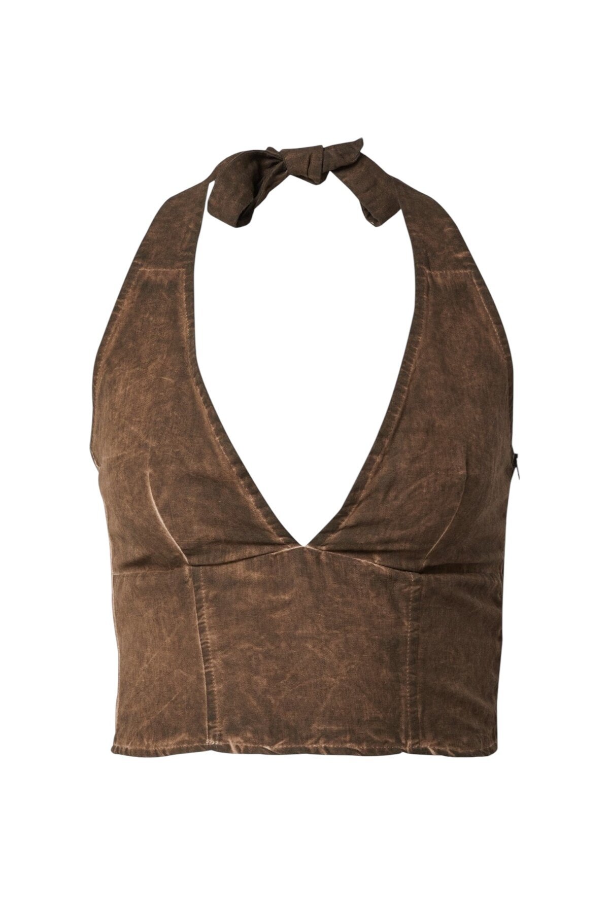 Kadın Boyundan Bağlamalı V Yaka Tasarım Şık Crop Top Bluz