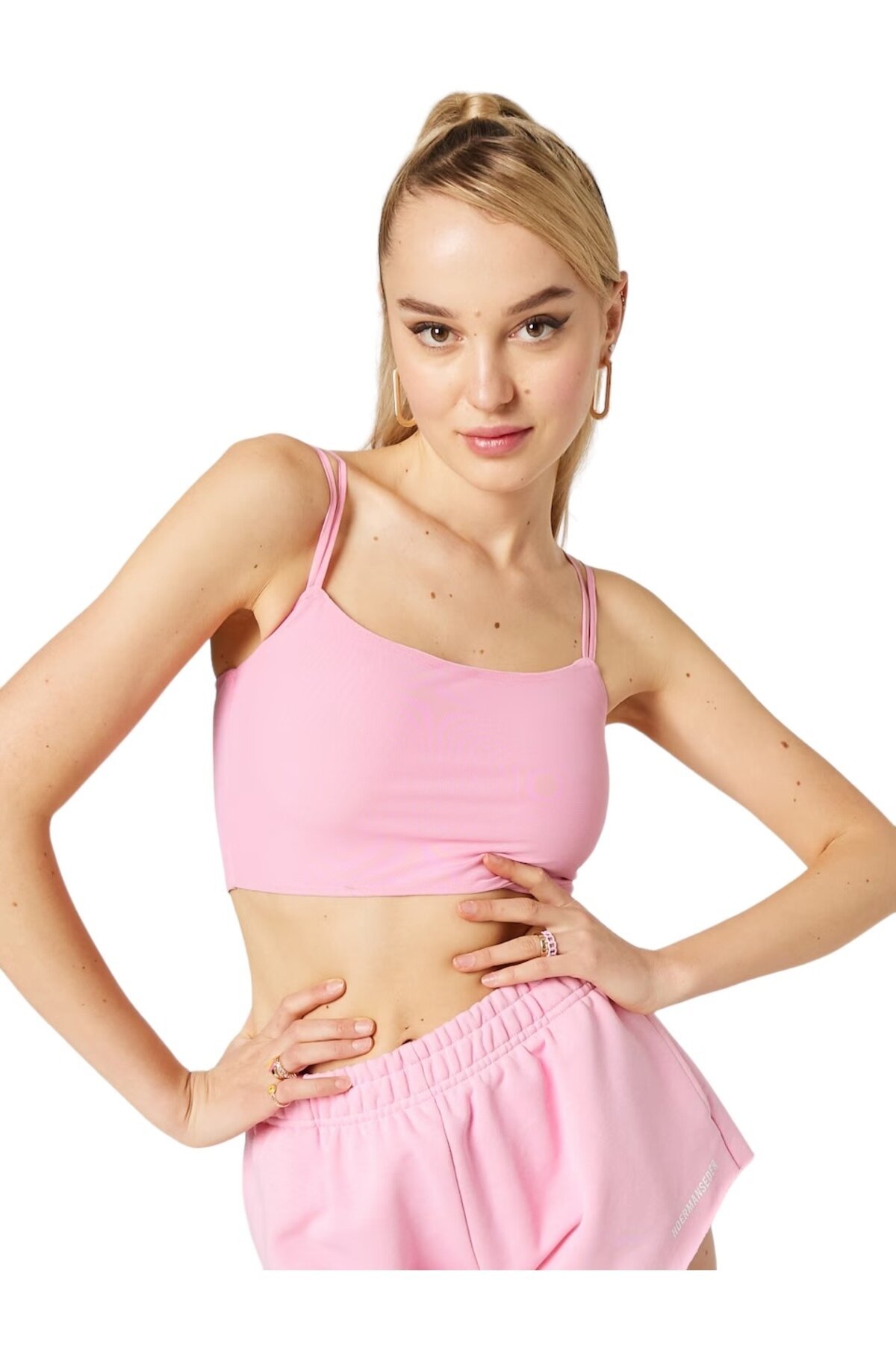 Kadın Çift Askılı Tül Detaylı Spor Şık Croptop Büstiyer