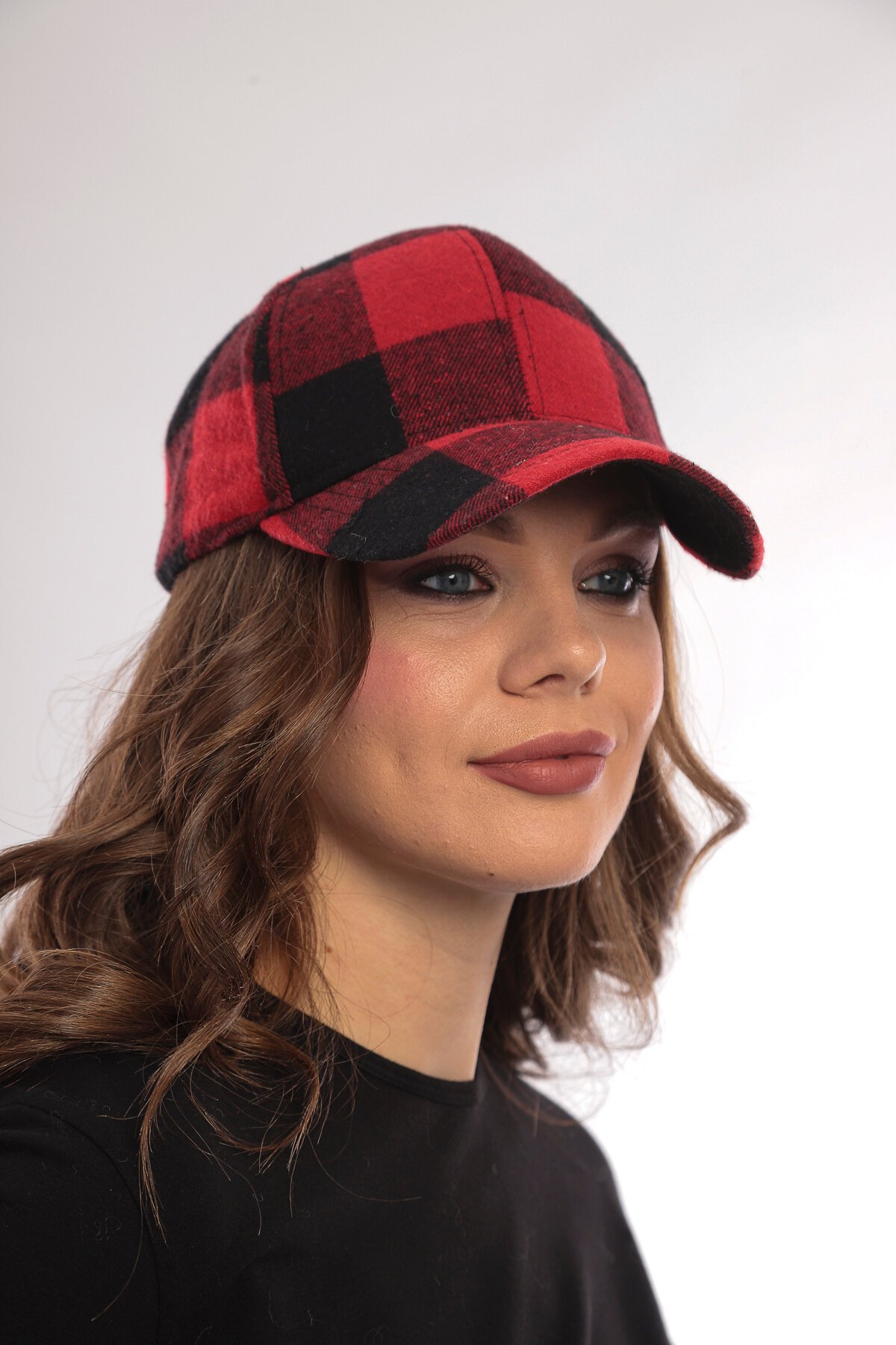 Kadın Ekose Desen Spor Şık Oduncu Unisex Standart Ayarlanabilir Şapka