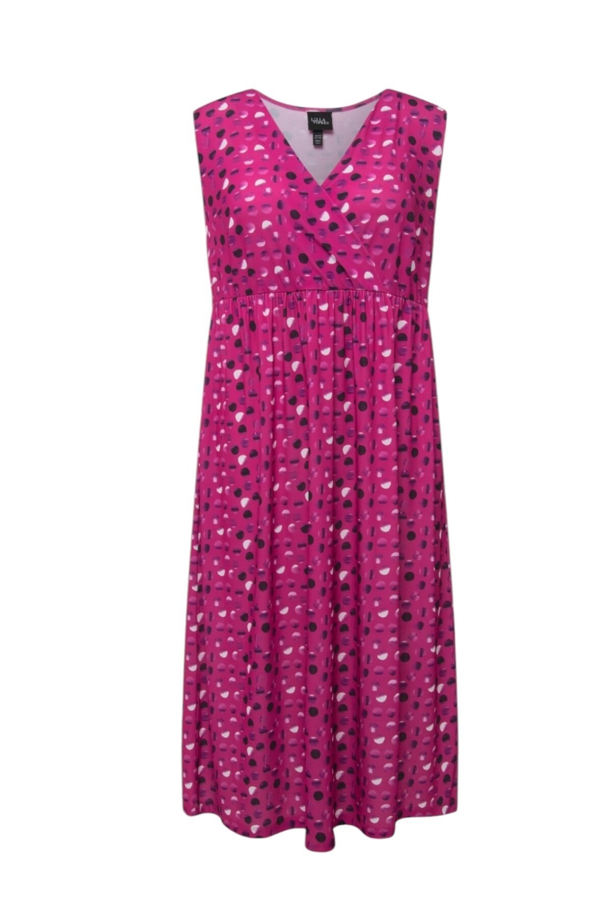 Kadın Kruvaze Yaka Belden Lastikli Kolsuz Desenli Maxi Boy Büyük Beden Curve Şık Elbise