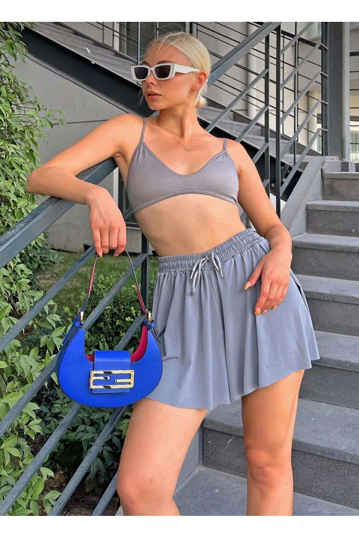 Kadın Sandy Kumaş Spor Şık Casual Sporcu Şortlu Etek