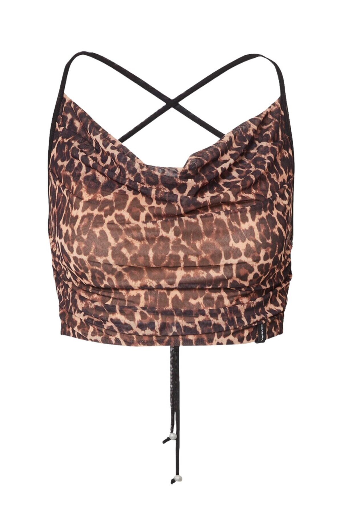 Kadın Sırtı Açık Bağlamalı Tül Degaje Yaka Spor Şık Tasarım Croptop Büstiyer