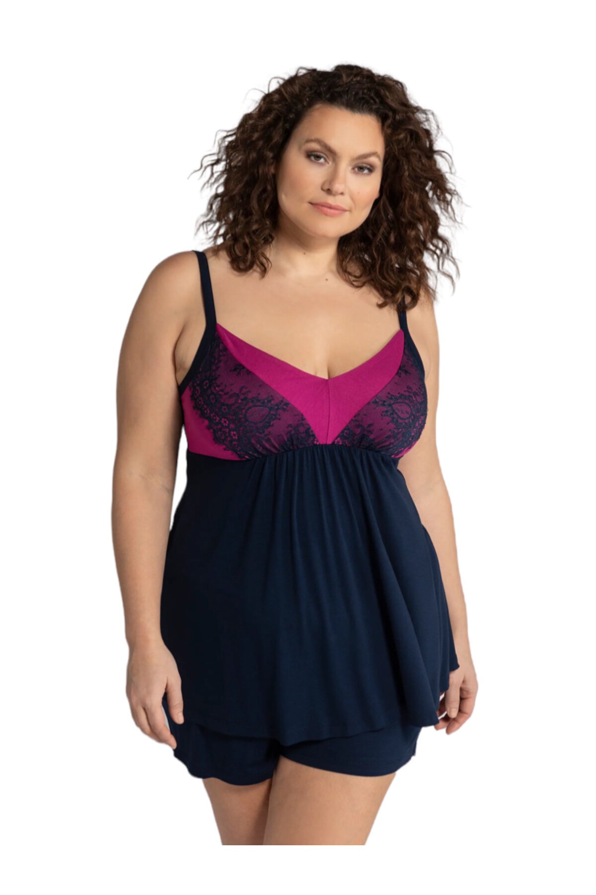 Kadın V Yaka Dantel Detay Askılı Şık Büyük Beden Curve Viskon Gecelik Bluz