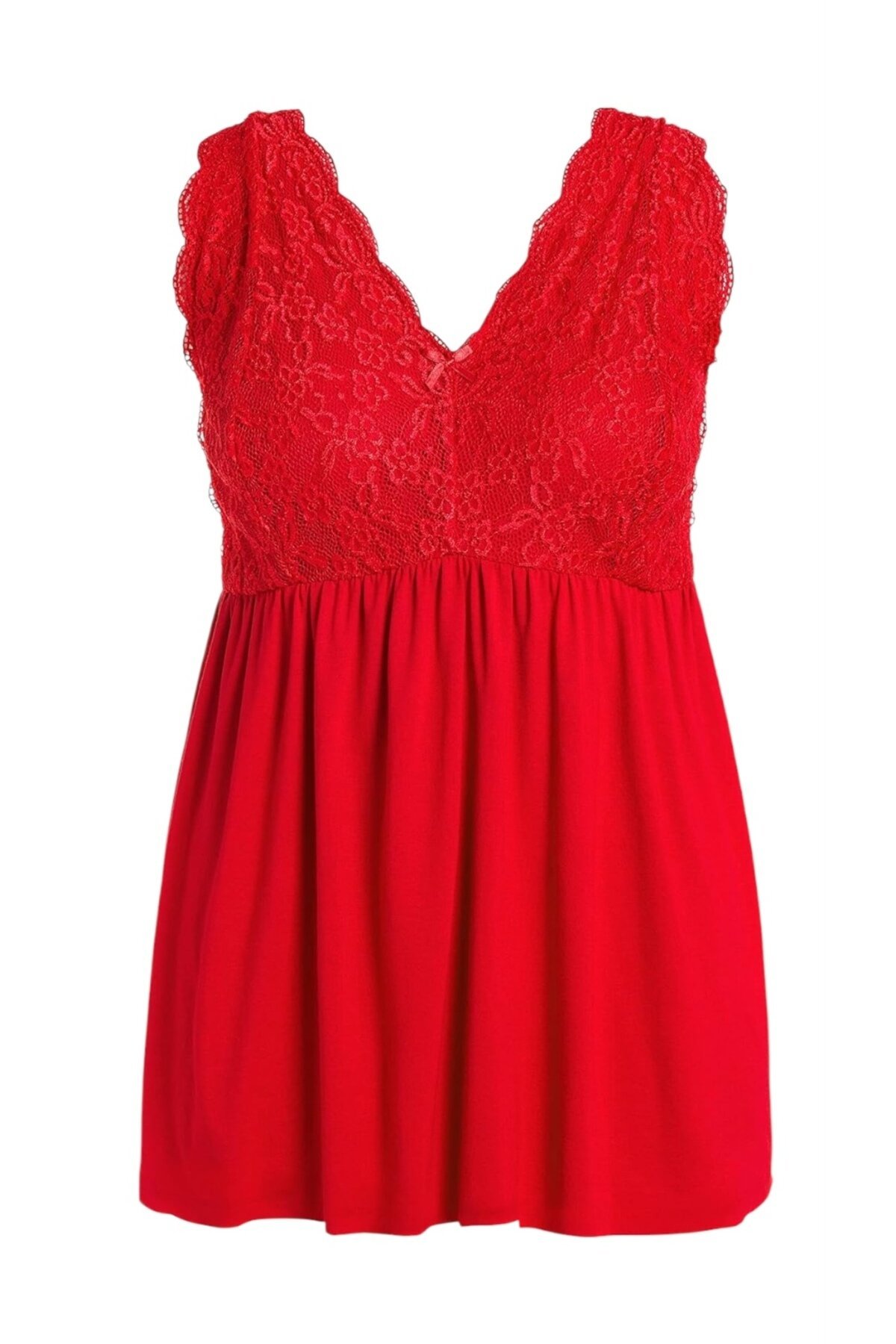 Kadın V Yaka Dantel Detay Askılı Şık Büyük Beden Curve Viskon Gecelik Bluz