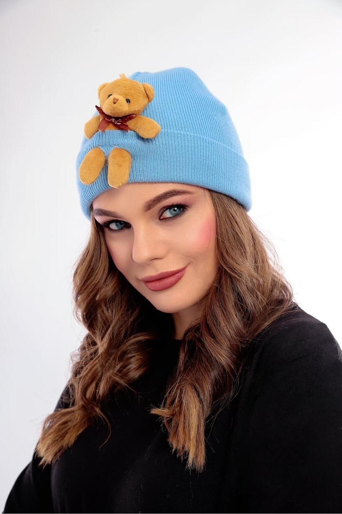 Unisex Ayılı Spor Şık Tasarım Hediyelik Bebe Mavisi Bere