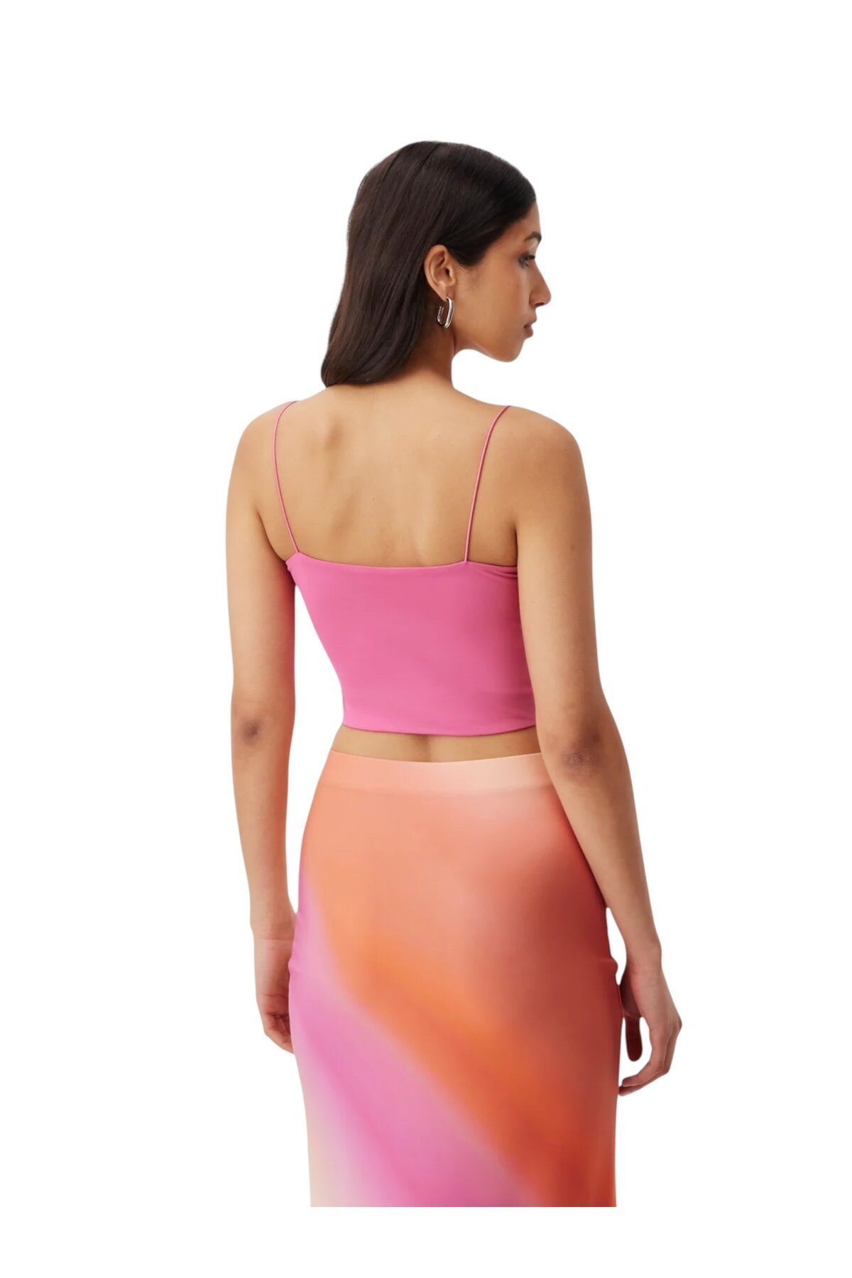 Kadın Askılı Şık Crop Top Kare Yaka Bluz