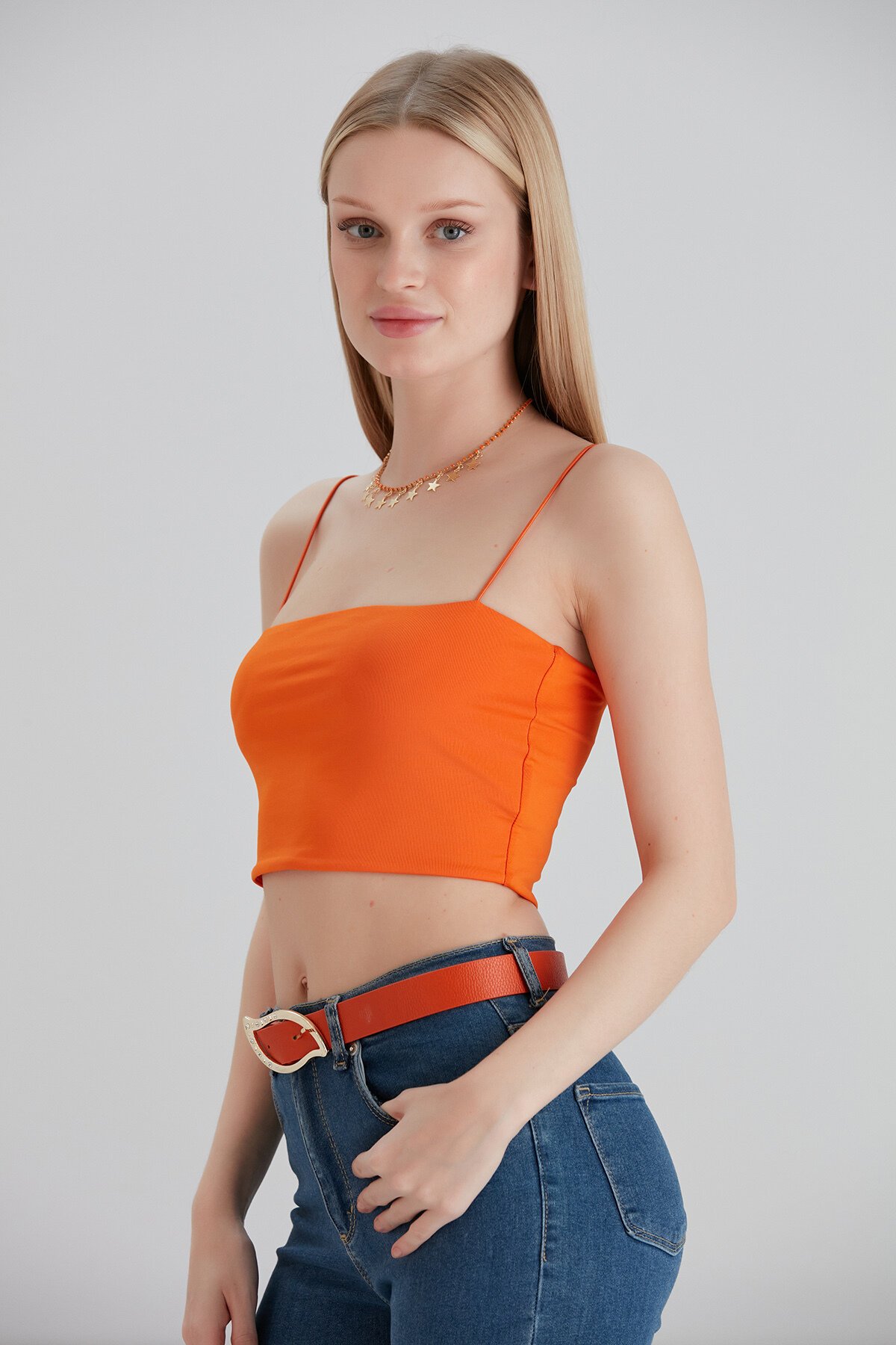 Kadın Askılı Şık Croptop Bluz