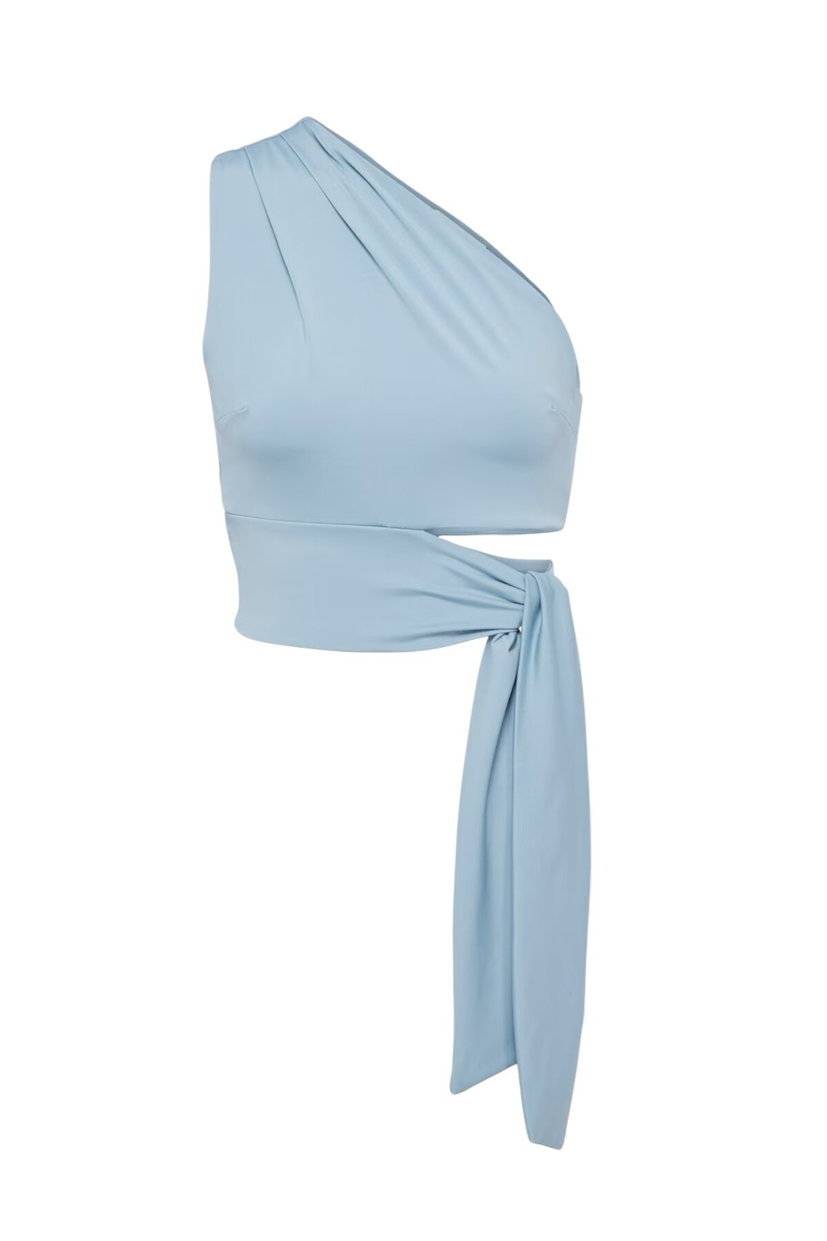 Kadın Belden Bağlama Detay Tek Kol Omzu Açık Spor Şık Rahat Kalıp Croptop Bluz