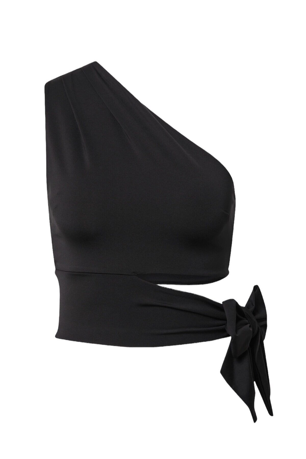 Kadın Belden Bağlama Detay Tek Kol Omzu Açık Spor Şık Rahat Kalıp Croptop Bluz