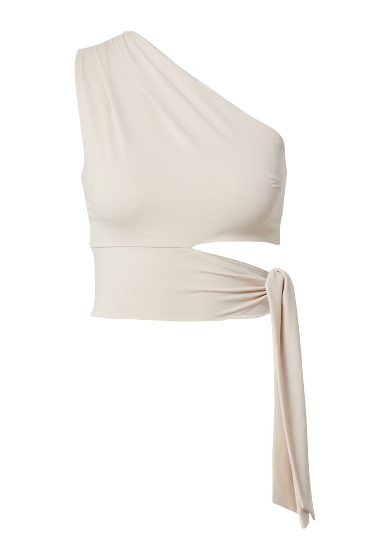 Kadın Belden Bağlama Detay Tek Kol Omzu Açık Spor Şık Rahat Kalıp Croptop Bluz