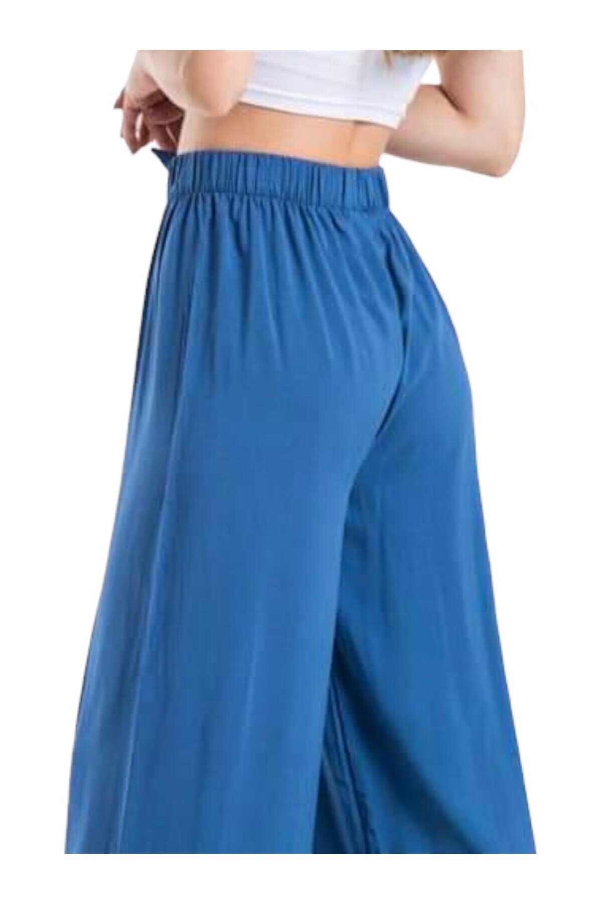 Kadın Beli Lastikli Rahat Salaş Mavi Pantolon