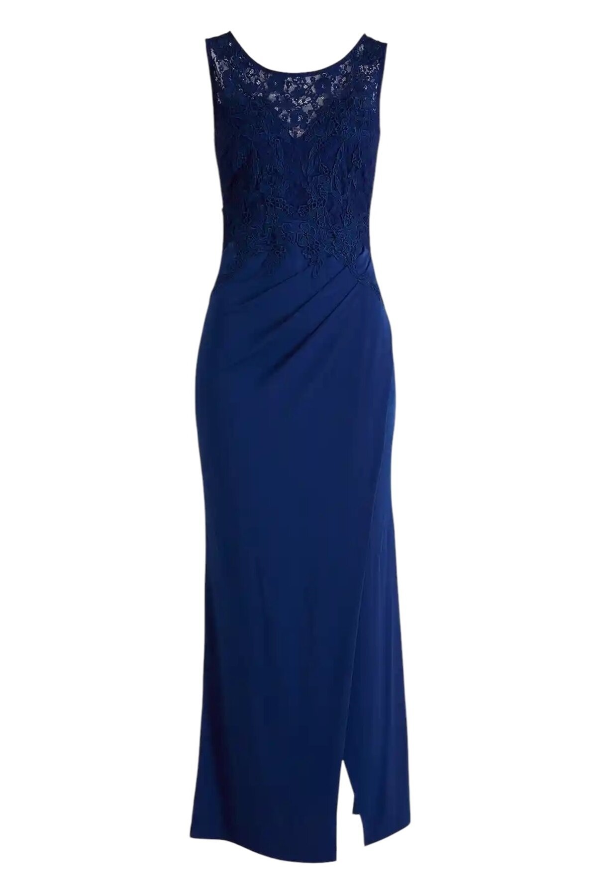 Kadın Bisiklet Dantel Yaka Sırtı Büzgülü Maxi Boy Şık Abiye Gece Elbisesi