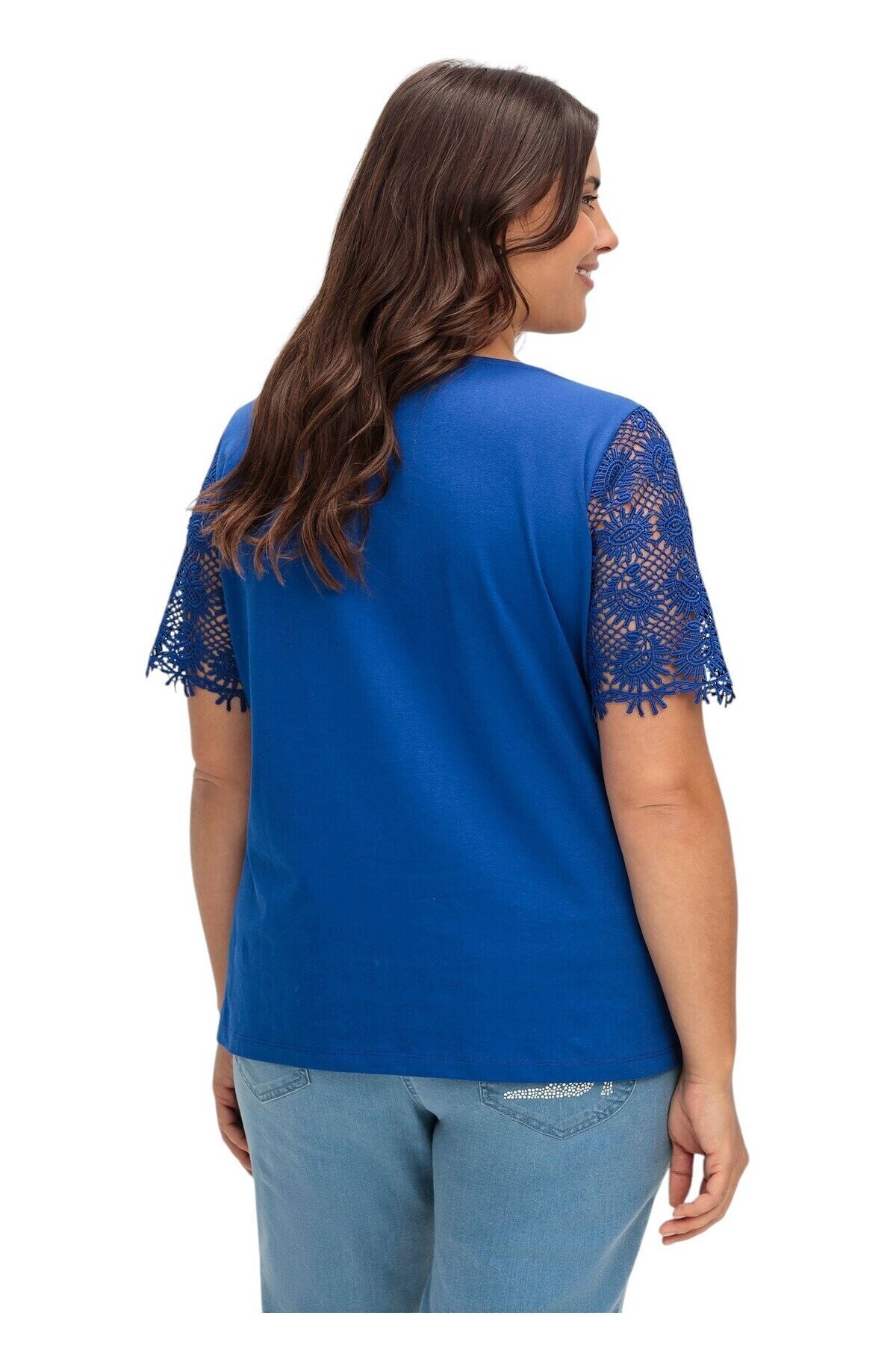 Kadın Bisiklet Yaka Dantel Yarım Kol Spor Şık Büyük Beden Curve Pamuk Bluz