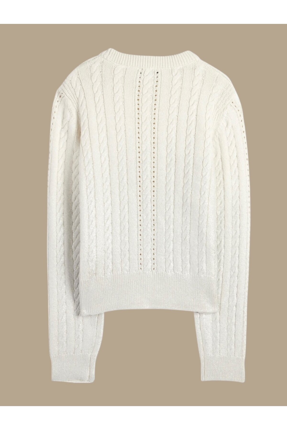 Kadın Bisiklet Yaka Dokulu Ekru Rengi Spor Şık Triko