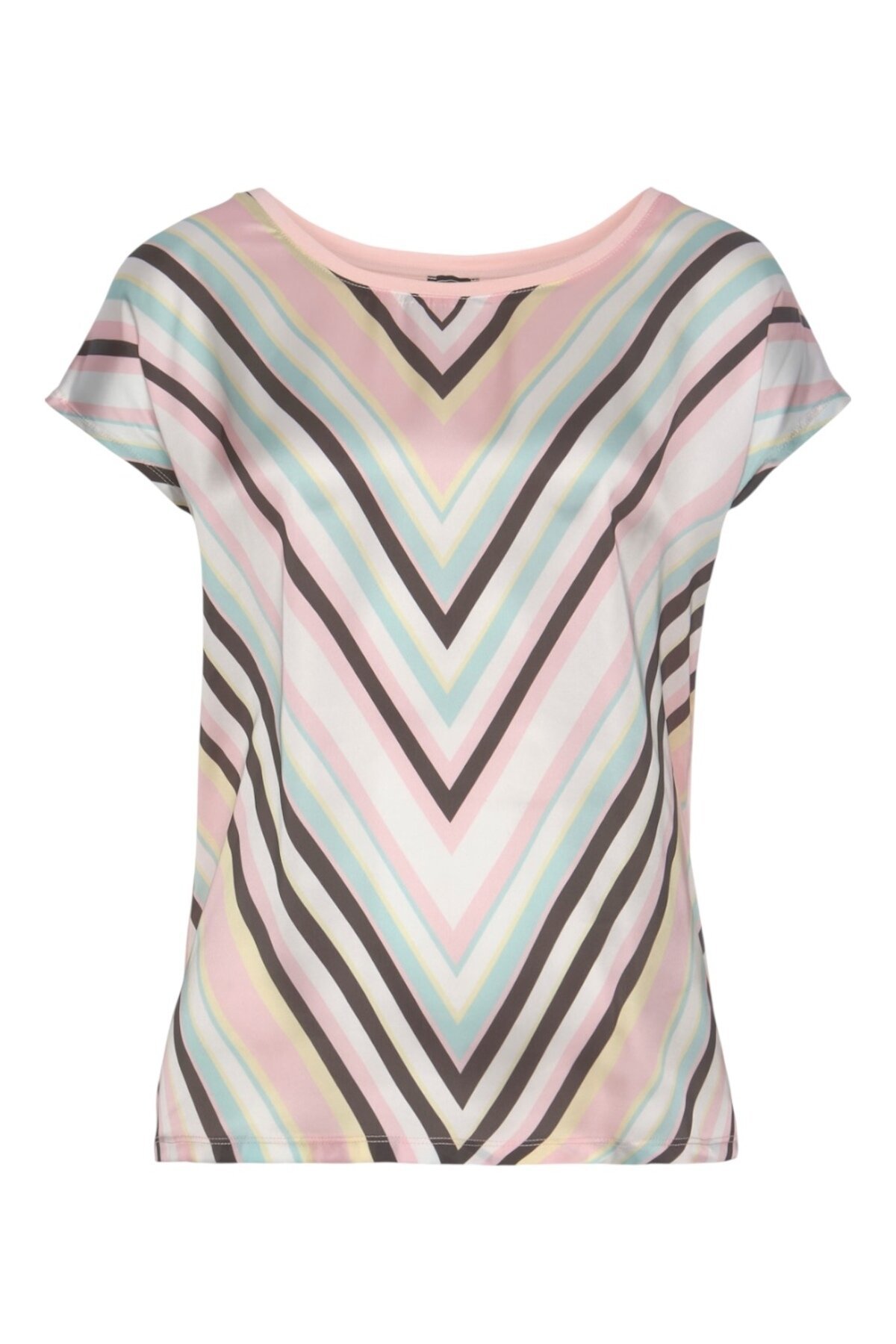 Kadın Bisiklet Yaka Saten Viskon Kısa Kol Spor Şık Desenli Bluz