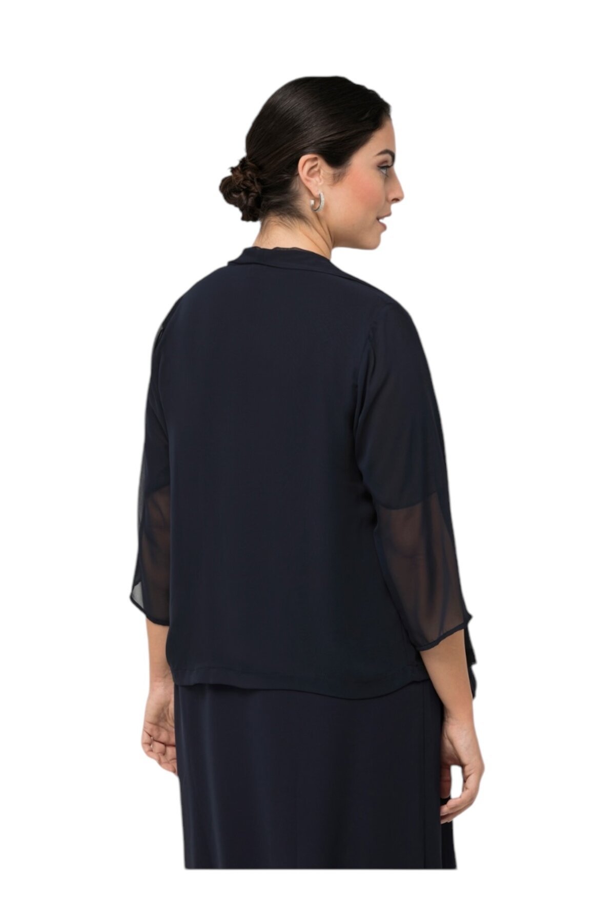 Kadın Büyük Beden Şifon Tül Dökümlü Şık Kombinleyici Curve Truvakar Kol Ceket