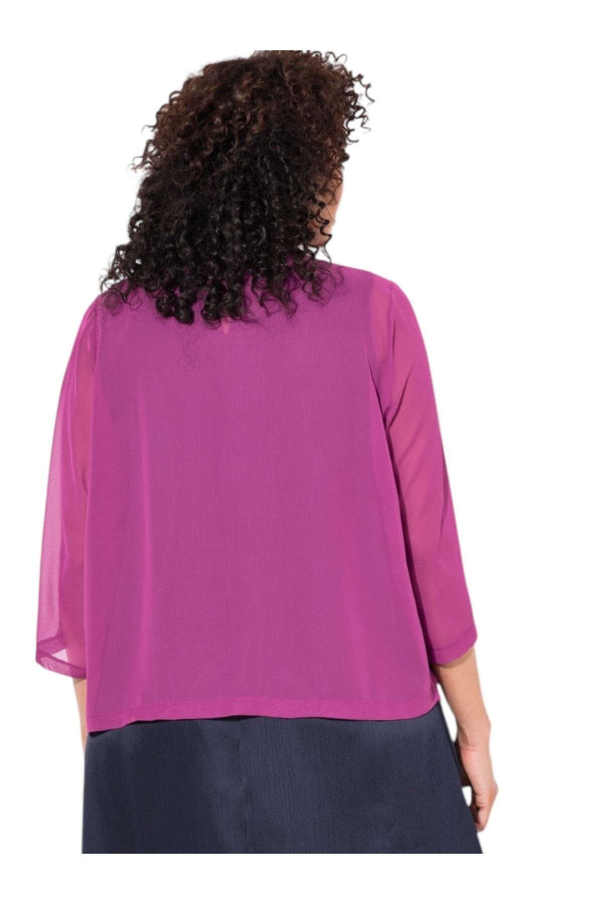 Kadın Büyük Beden Şifon Tül Dökümlü Şık Kombinleyici Curve Truvakar Kol Ceket