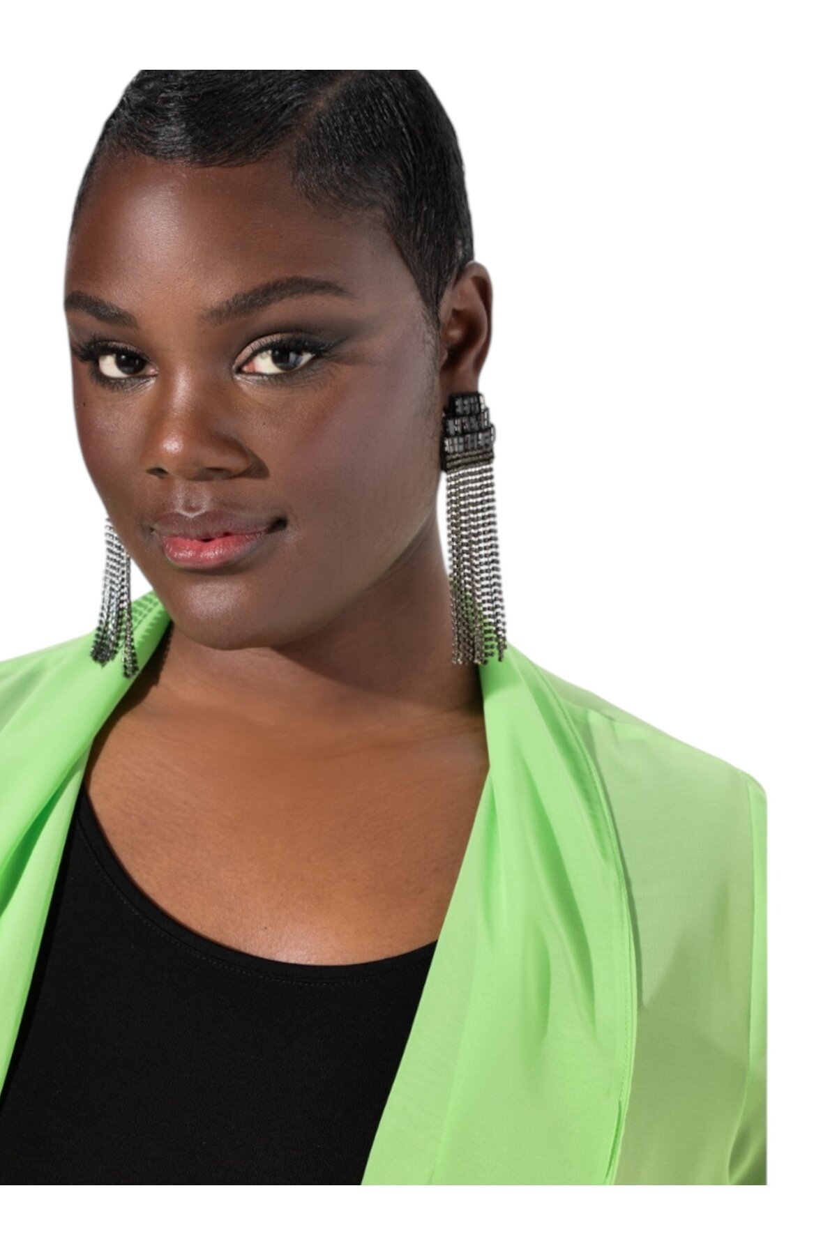 Kadın Büyük Beden Şifon Tül Dökümlü Şık Kombinleyici Curve Truvakar Kol Ceket