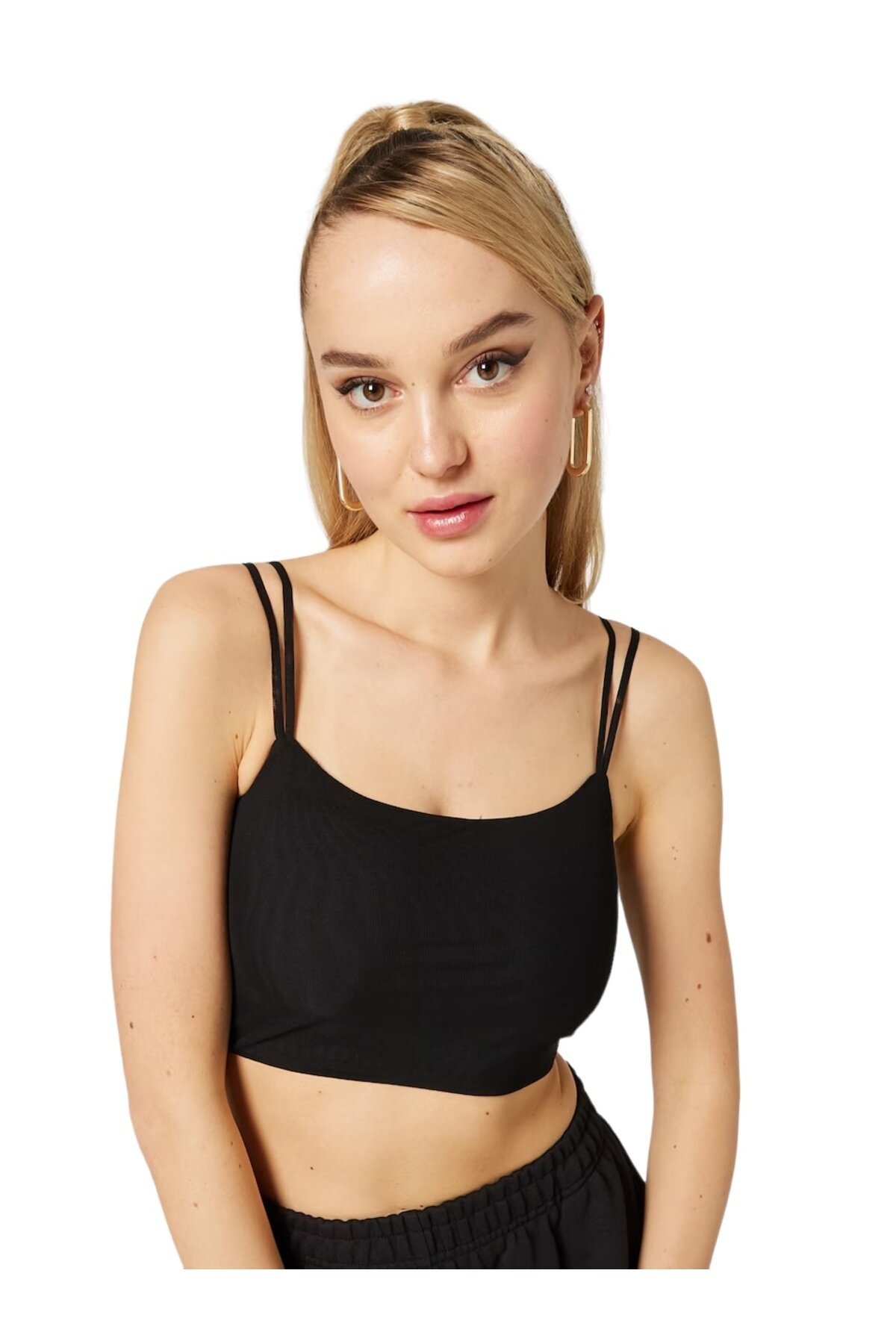 Kadın Çift Askılı Tül Detaylı Spor Şık Croptop Büstiyer