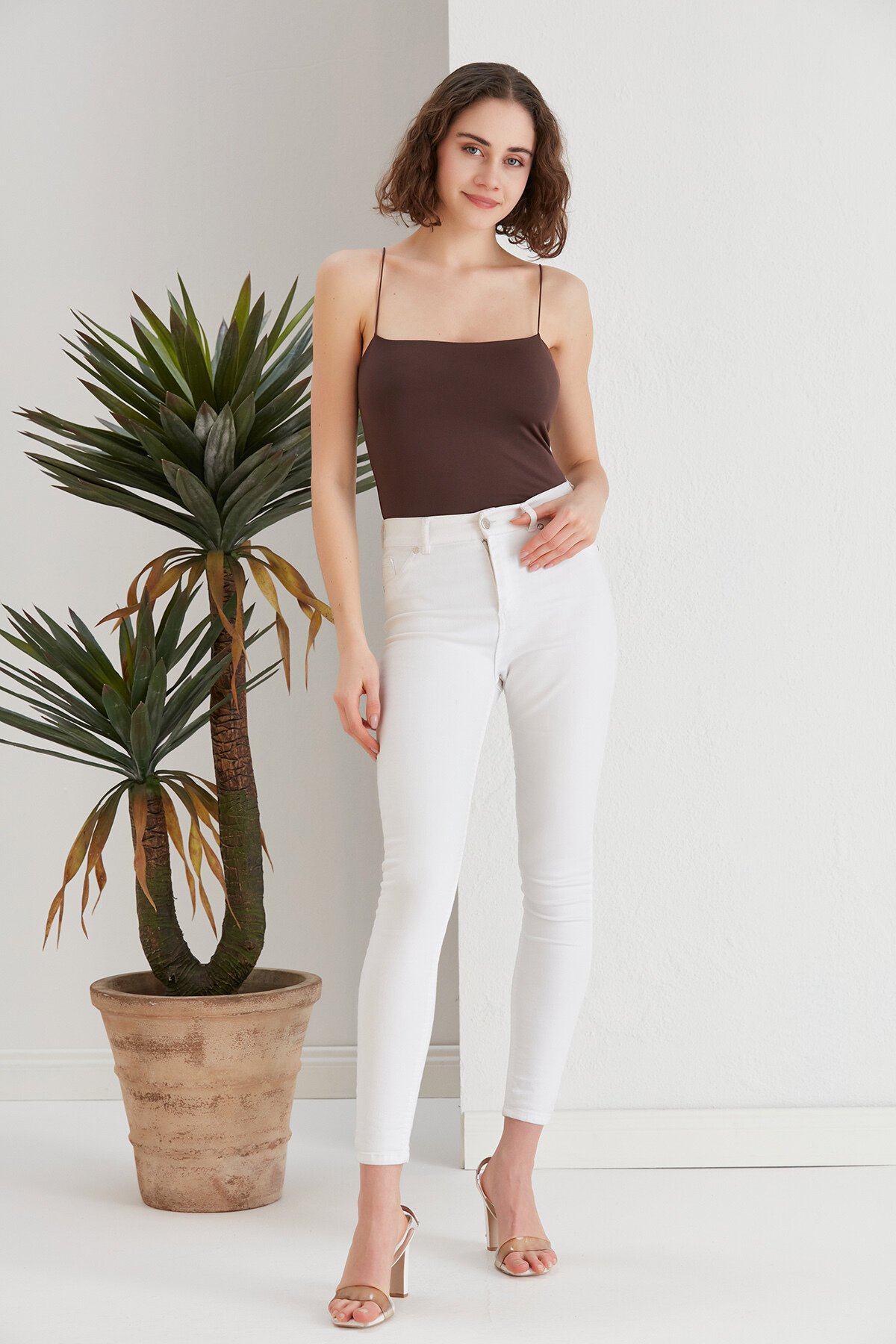 Kadın Çıtçıt Zıbınlı Vücudu Saran Bodysuit Spor Şık Askılı Bluz