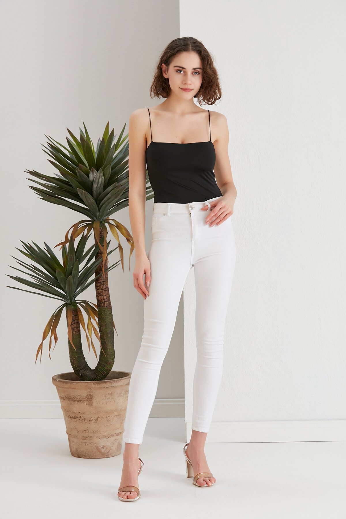 Kadın Çıtçıt Zıbınlı Vücudu Saran Bodysuit Spor Şık Askılı Bluz