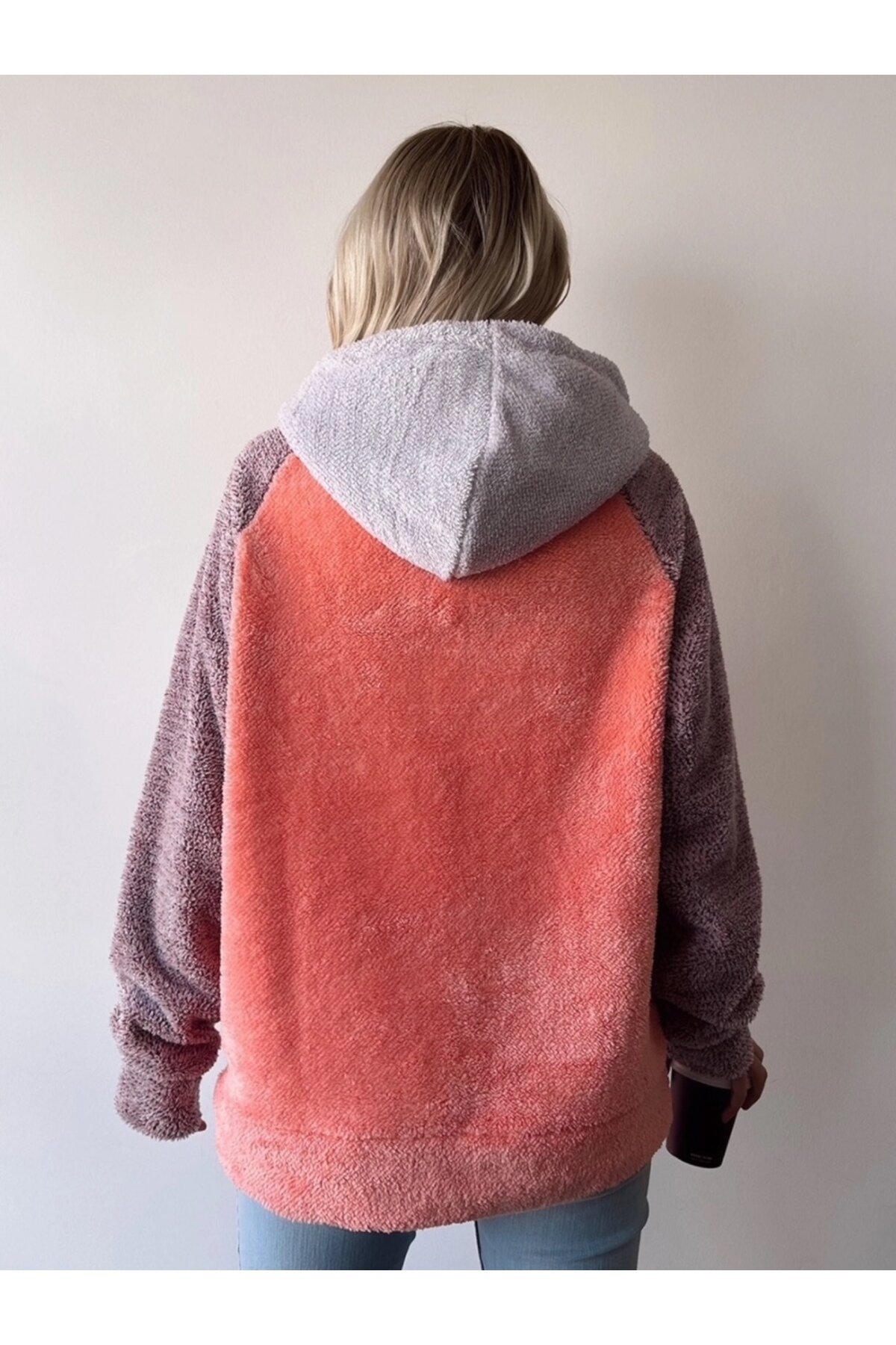 Kadın Çok Renkli Kanguru Cepli Kapüşonlu Spor Şık Oversize Sweatshirt