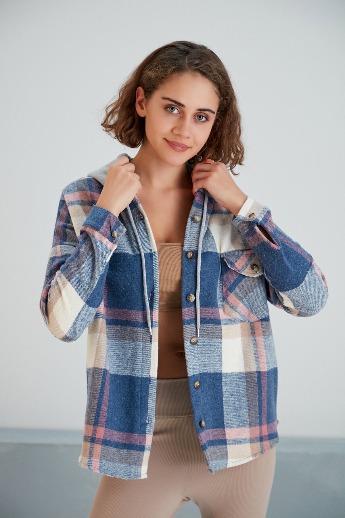 Kadın Çok Renkli Soft Mavi Oduncu Oversize Ceket Gömlek