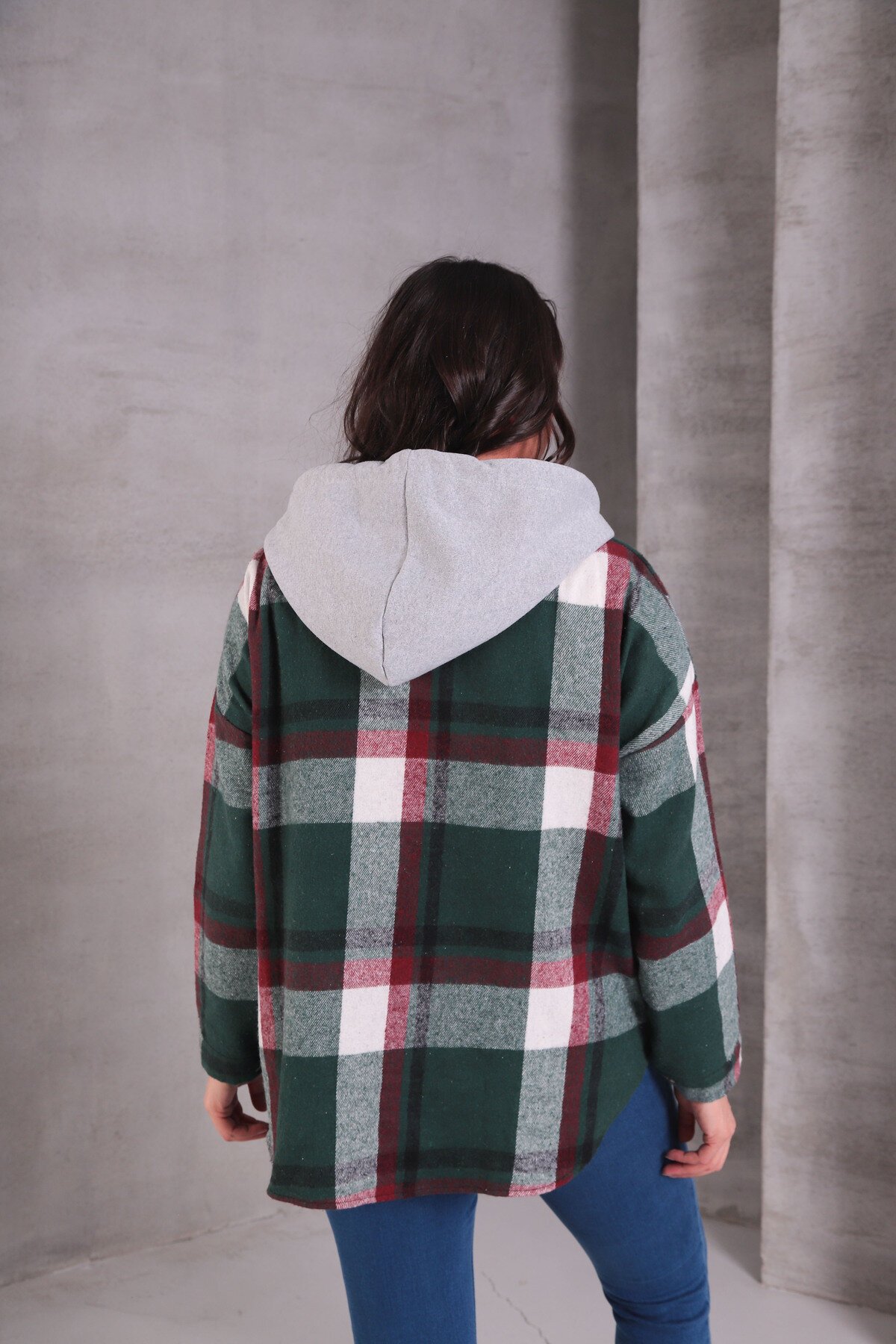 Kadın Curve Desenli Renkli Oduncu Oversize Büyük Beden Ceket Gömlek