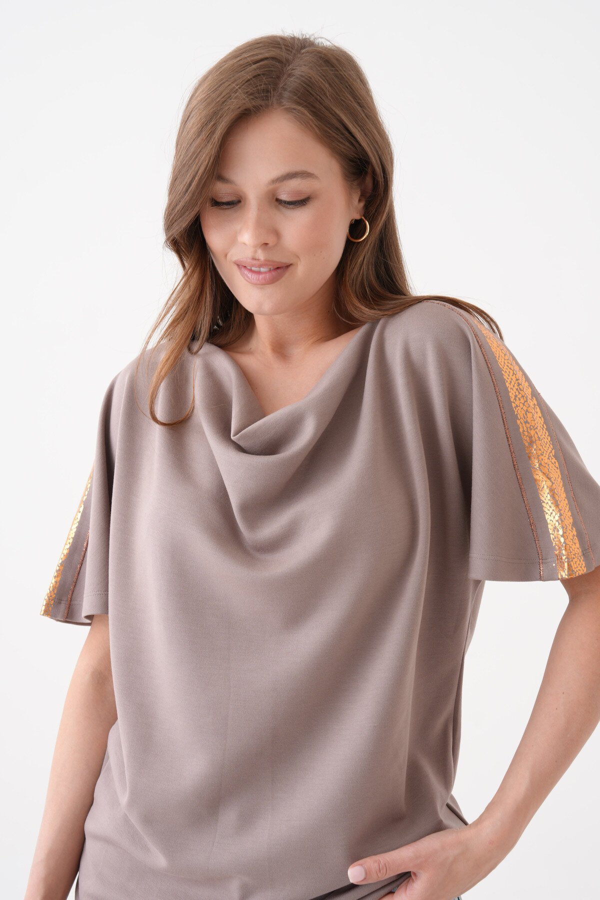 Kadın Degaje Yaka Yarım Kol Sim Detay Büyük Beden Curve Şık Bluz
