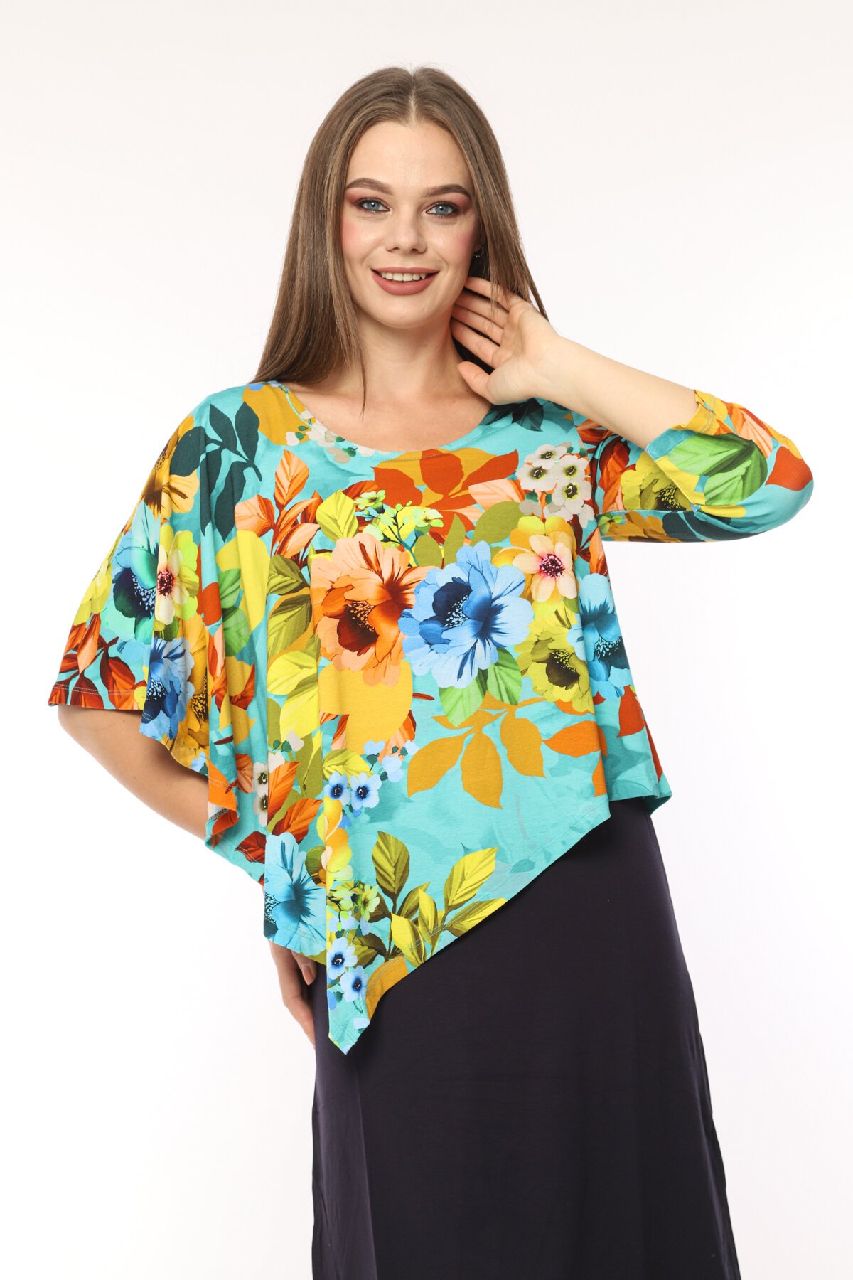 Kadın Desenli Şal Yaka Viskon Curve Büyük Beden Spor Şık Çiçekli Midi Boy Elbise