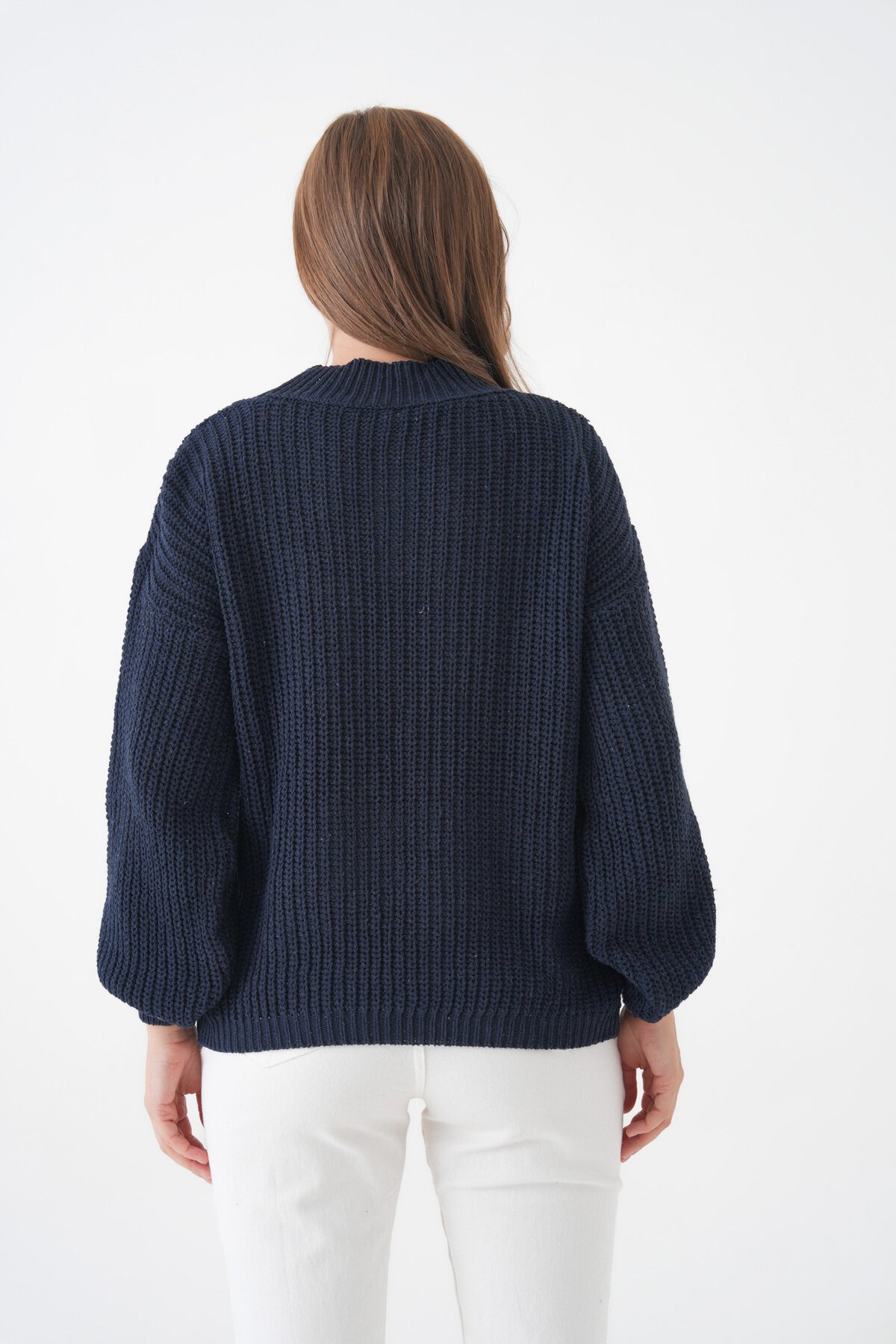 Kadın Dik Yaka Basic Uzun Kol Rahat Kalıp Büyük Beden Curve Uyumlu Spor Şık Kazak