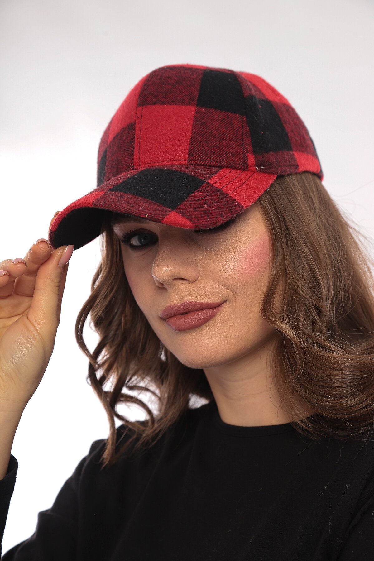 Kadın Ekose Desen Spor Şık Oduncu Unisex Standart Ayarlanabilir Şapka