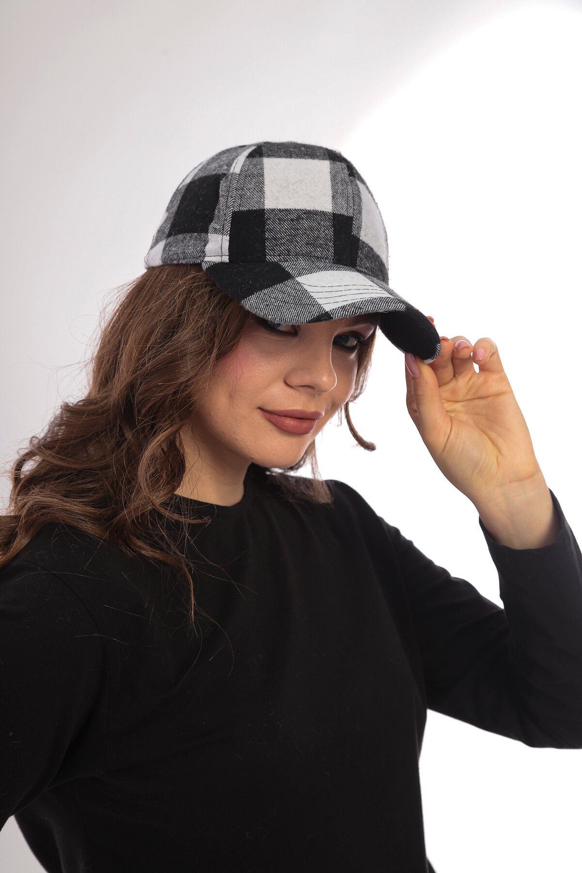 Kadın Ekose Desen Spor Şık Oduncu Unisex Standart Ayarlanabilir Şapka