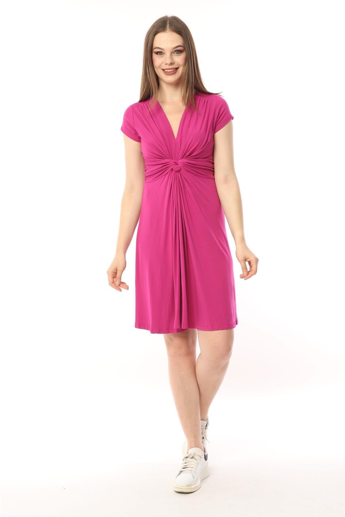 Kadın Göğüs Altında Düğüm Model Spor Şık Viskon Hamile Elbisesi