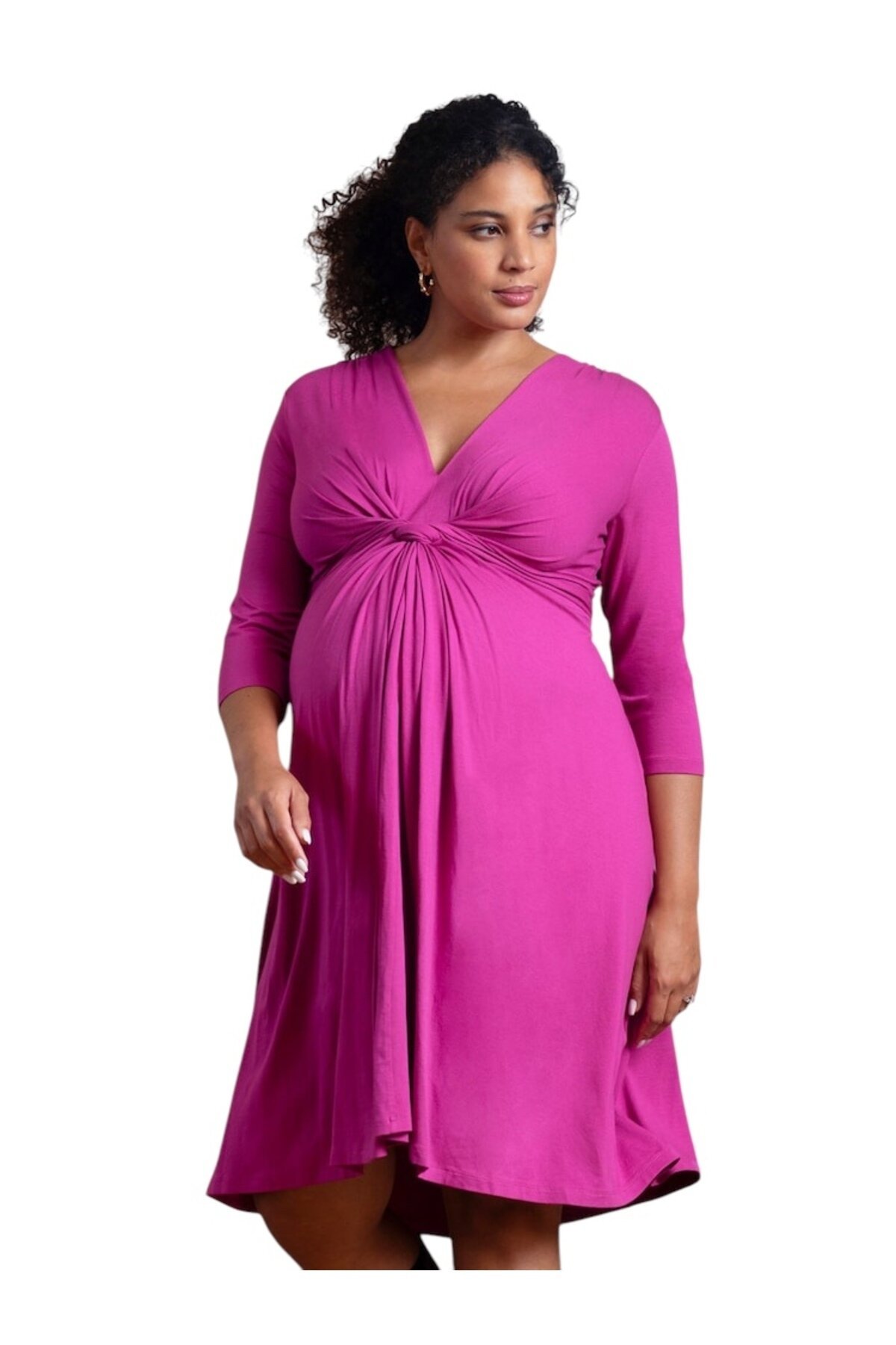 Kadın Göğüs Altında Düğüm Model Truvakar Kol Spor Şık Viskon Büyük Beden Curve Hamile Elbisesi