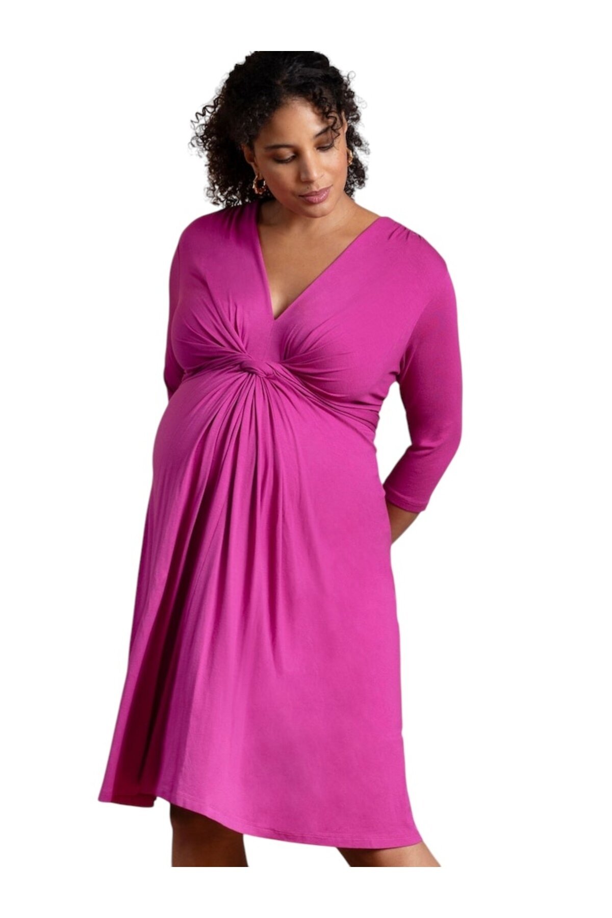 Kadın Göğüs Altında Düğüm Model Truvakar Kol Spor Şık Viskon Büyük Beden Curve Hamile Elbisesi