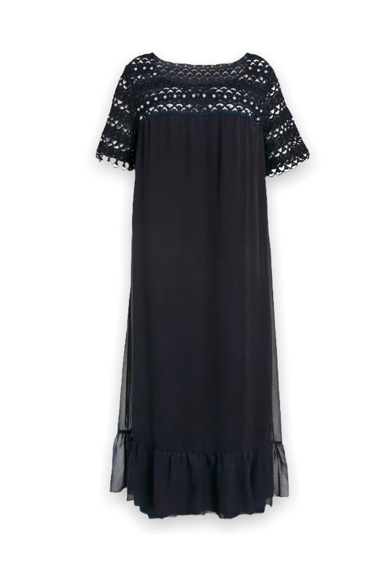 Kadın Güpür Dantel Ve Inci Detaylı Şık Büyük Beden Viskon Şifon Elbise