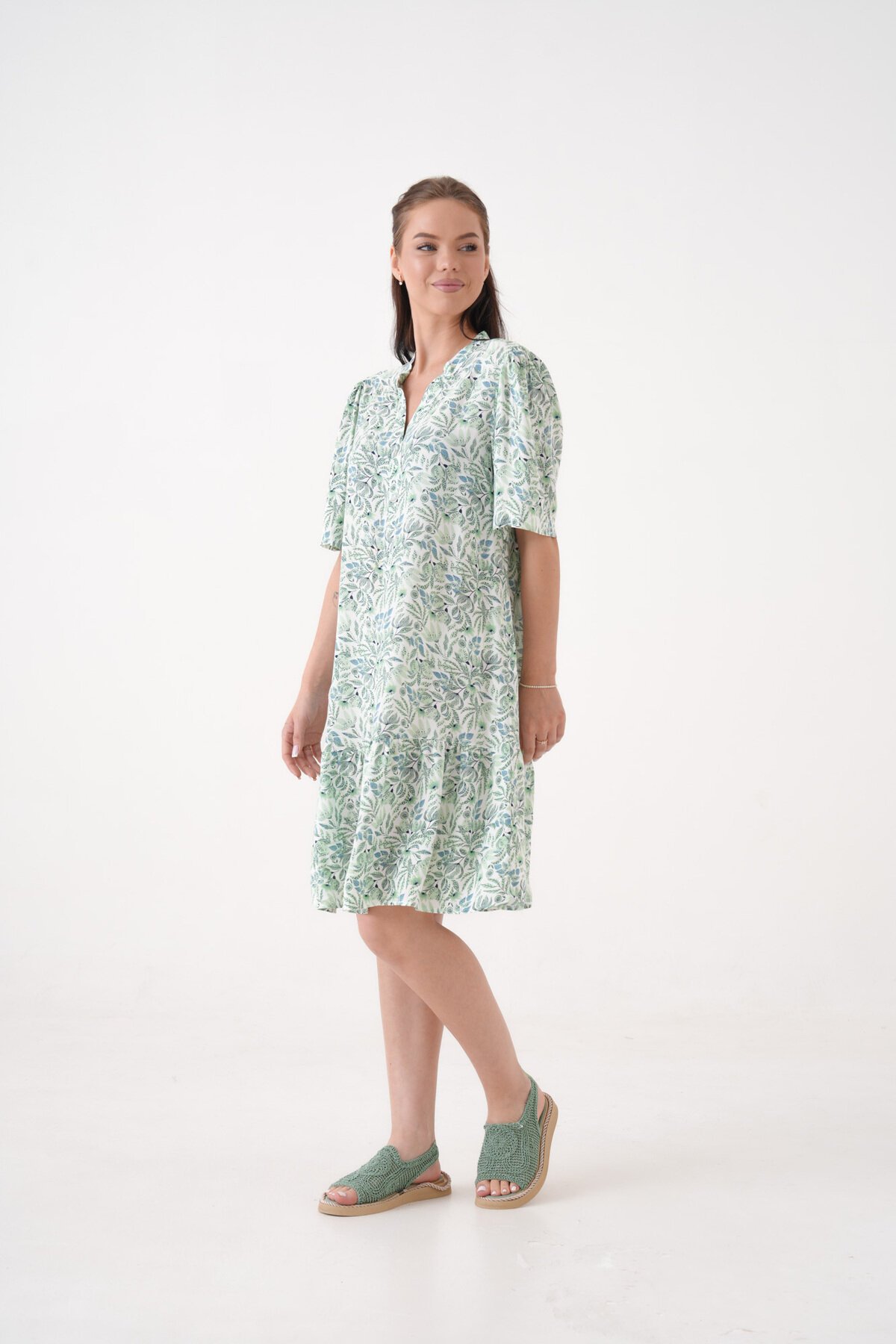 Kadın Hakim Yaka Yarım Kol Eteği Pileli Yazlık Önüi Düğmeli Gömlek Curve Elbise