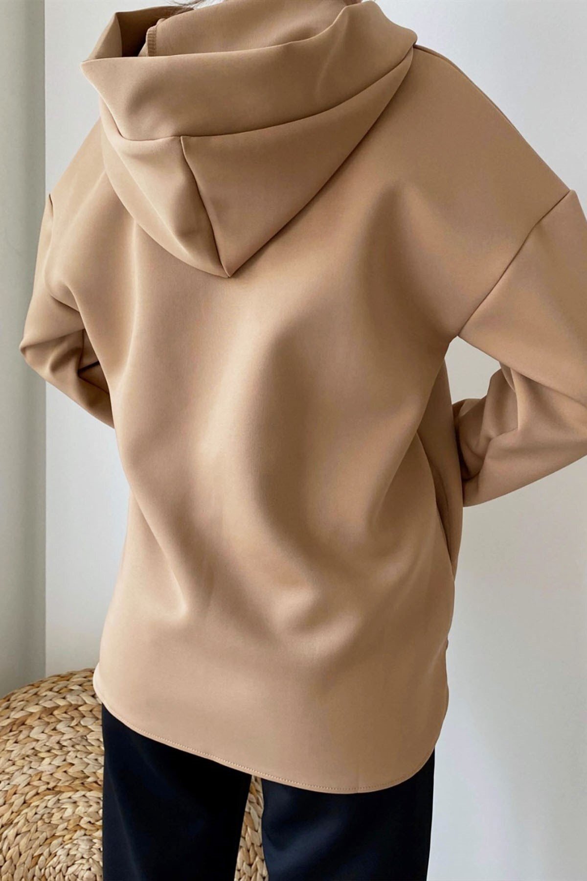 Kadın Kapüşonlu Scuba Oversize Spor Şık Tasarım Sweatshirt