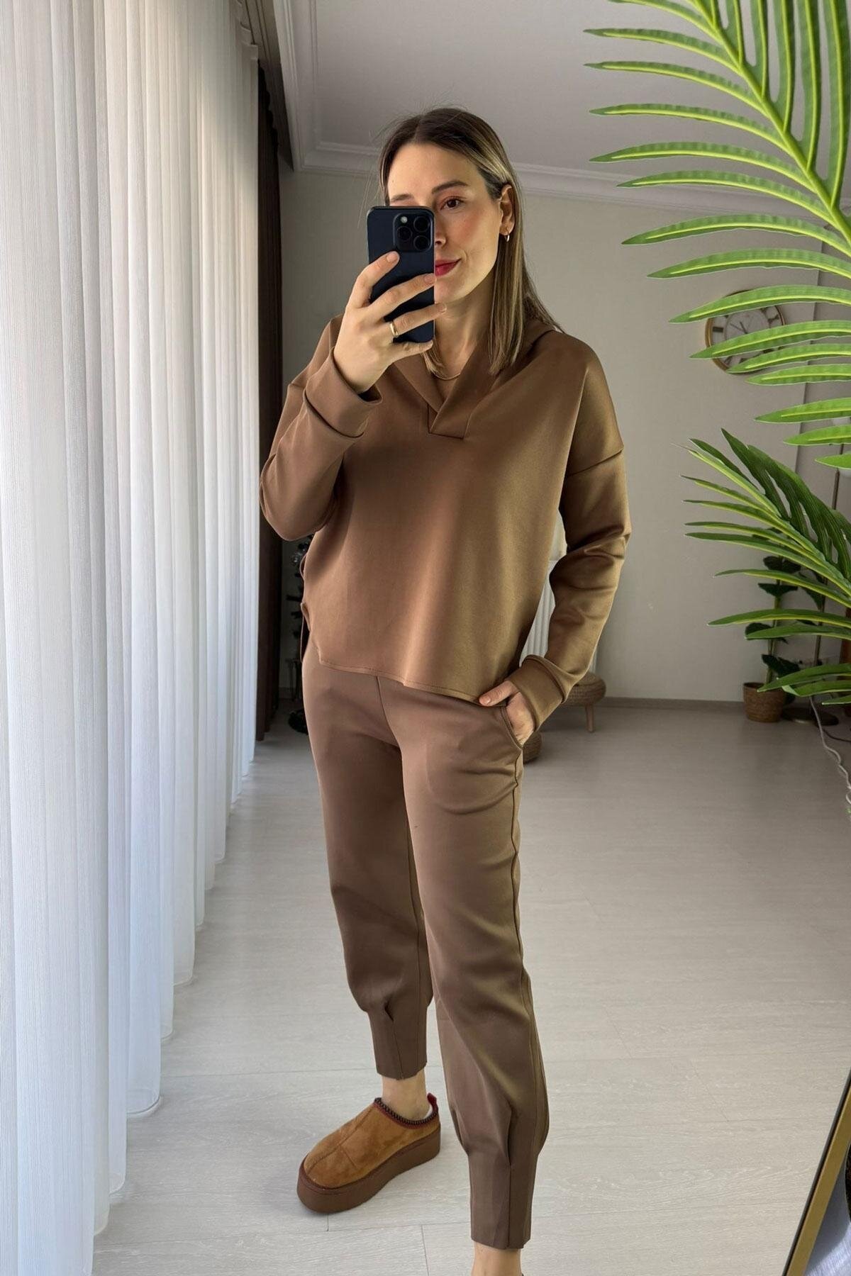 Kadın Kapüşonlu Scuba Oversize Spor Şık Tasarım Sweatshirt