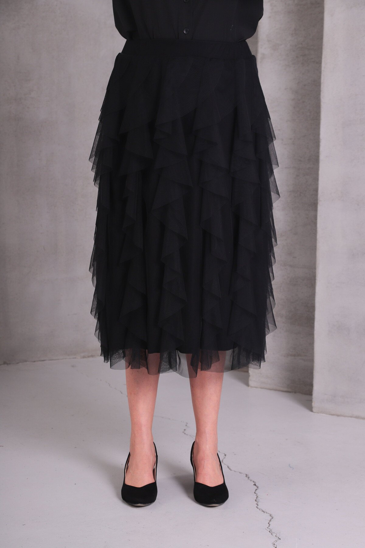 Kadın Katlı Tasarım Yüksek Bel Beli Lastikli Spor Şık Curve Büyük Beden Tül Etek