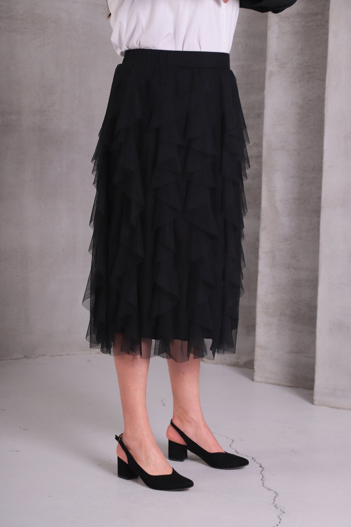 Kadın Katlı Tasarım Yüksek Bel Beli Lastikli Spor Şık Curve Büyük Beden Tül Etek