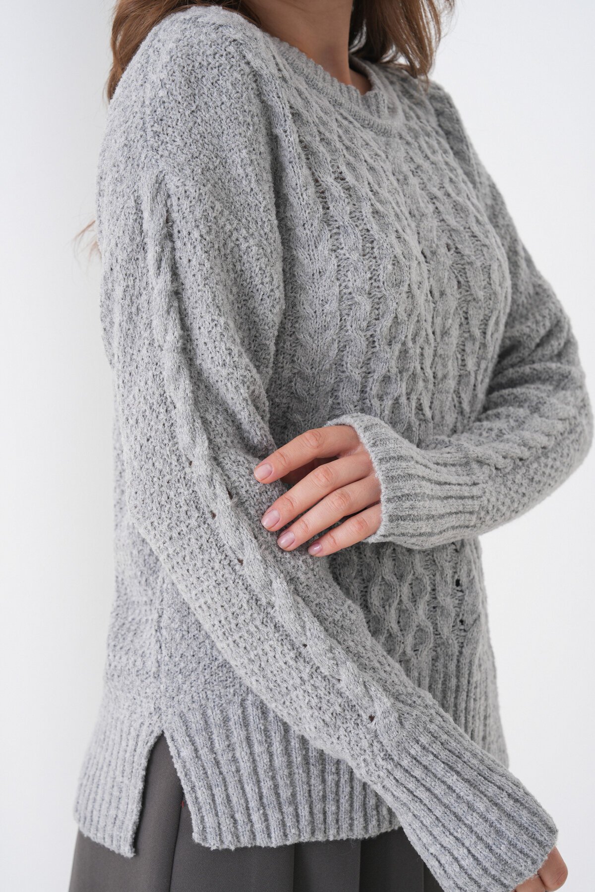 Kadın Kendinden Dokulu Uzun Kollu Bisiklet Yaka Spor Şık Kışlık Triko Kazak