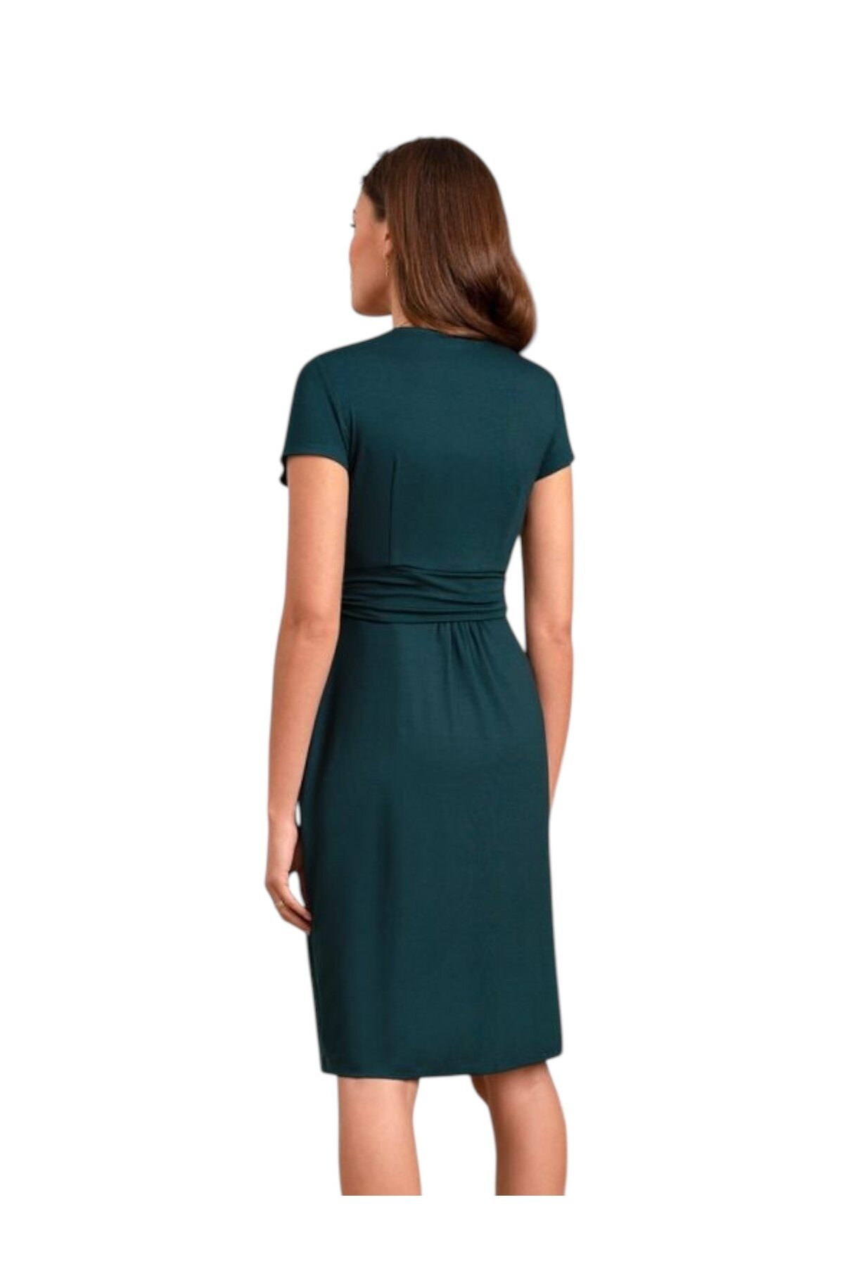 Kadın Kısa Kol Emzirme Detaylı Tesettüre Uygun Viskon Rahat Şık Midi Hamile Elbisesi